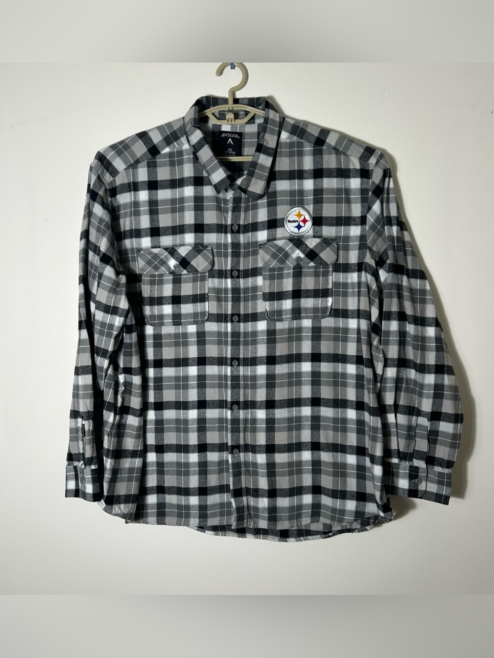 Pittsburgh Steelers Flannel Shirt Mens 3XL Plaid Long Sleeve Logo Antigua NFL